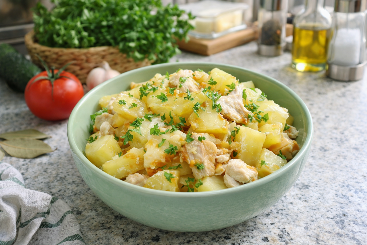 Сытная картошка с курицей, тушеная в молоке